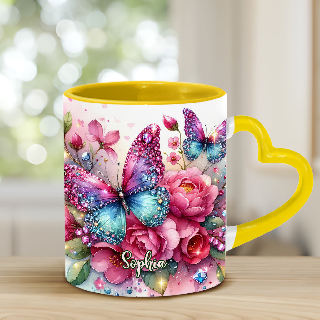 Sparkle Butterfly - Personalized Butterfly Heart Handle Mug