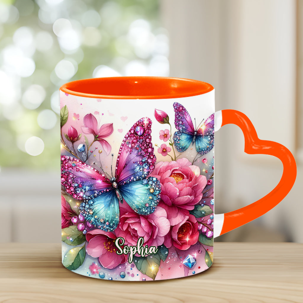 Sparkle Butterfly - Personalized Butterfly Heart Handle Mug