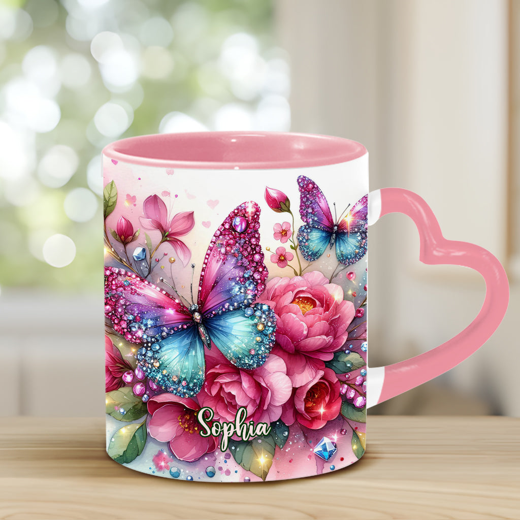 Sparkle Butterfly - Personalized Butterfly Heart Handle Mug