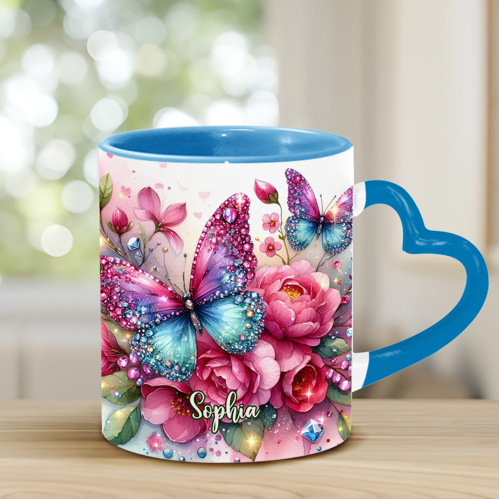 Sparkle Butterfly - Personalized Butterfly Heart Handle Mug