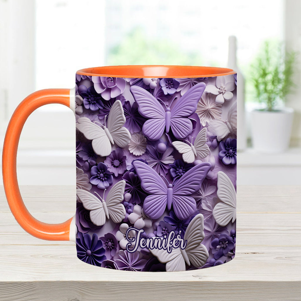 Purple Butterflies - Personalized Butterfly Accent Mug
