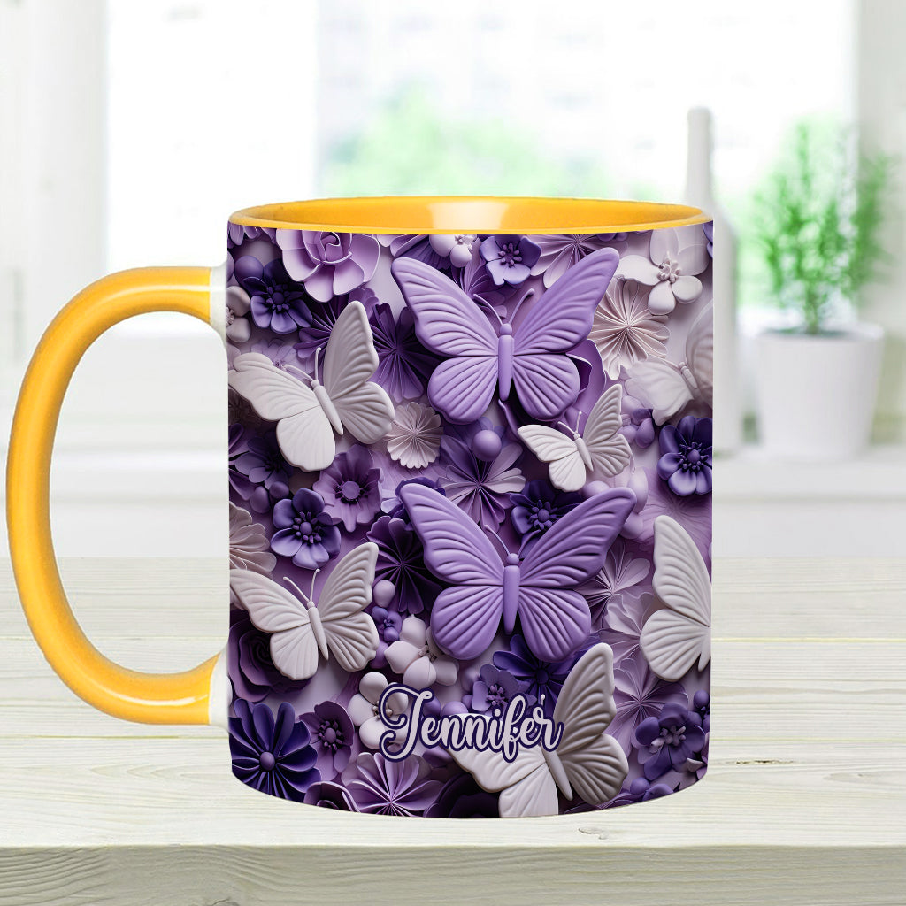 Purple Butterflies - Personalized Butterfly Accent Mug