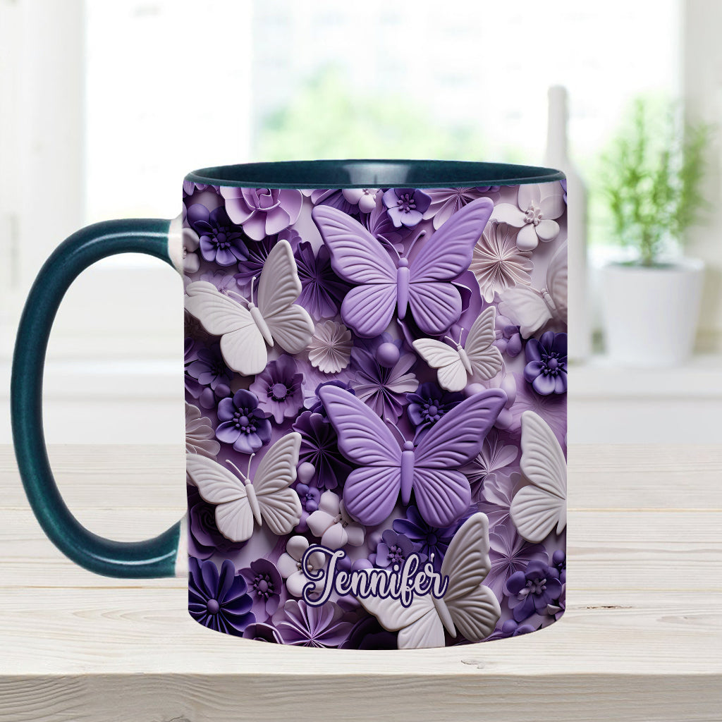 Purple Butterflies - Personalized Butterfly Accent Mug
