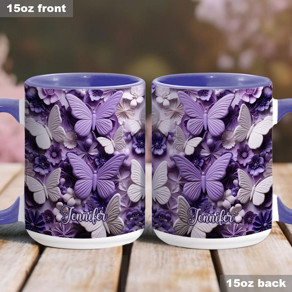 Purple Butterflies - Personalized Butterfly Accent Mug