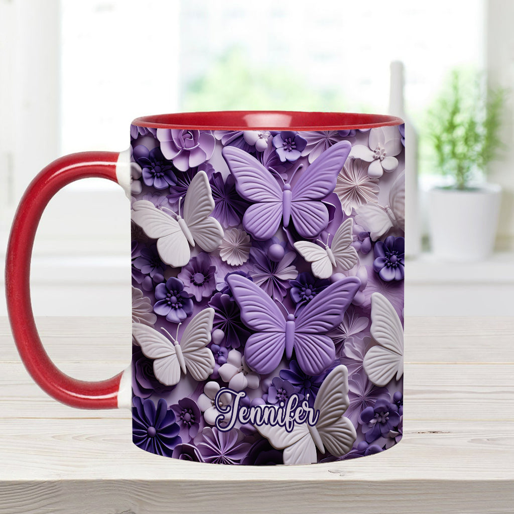 Purple Butterflies - Personalized Butterfly Accent Mug