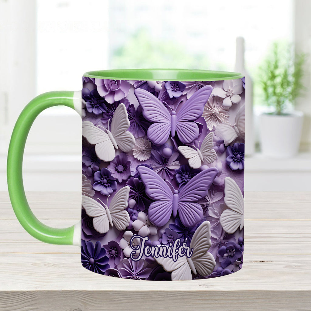 Purple Butterflies - Personalized Butterfly Accent Mug