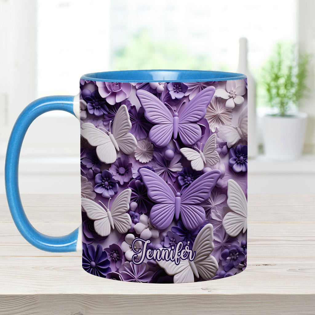 Purple Butterflies - Personalized Butterfly Accent Mug