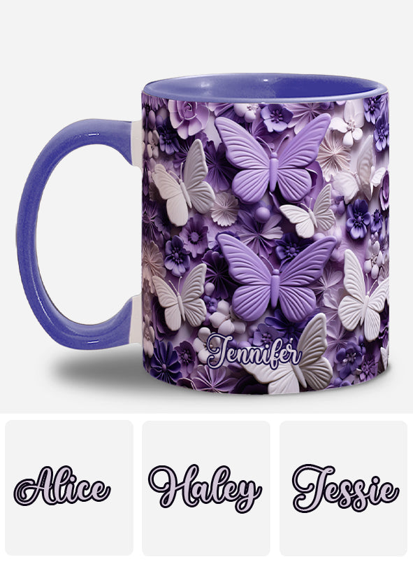 Purple Butterflies - Personalized Butterfly Accent Mug