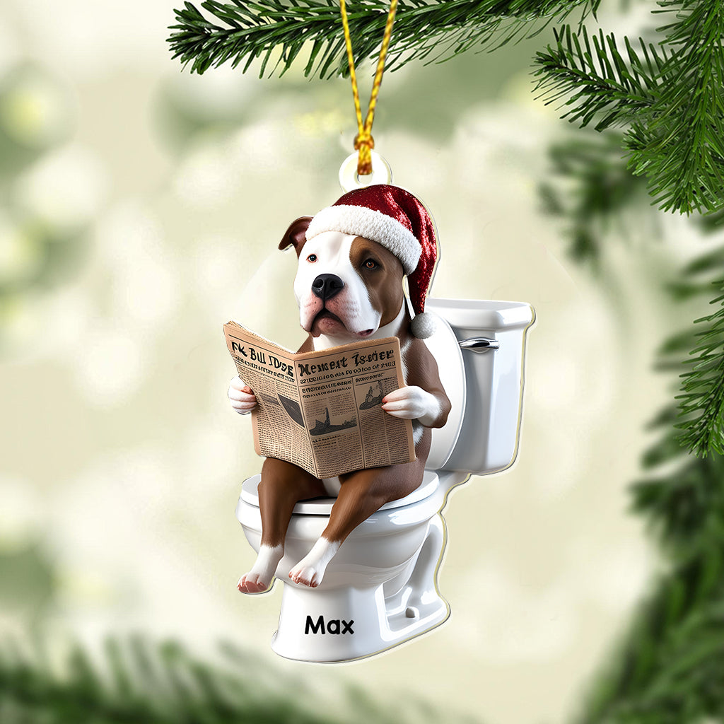 Pitbull Reading Newspaper - Personalized Pitbull Transparent Ornament