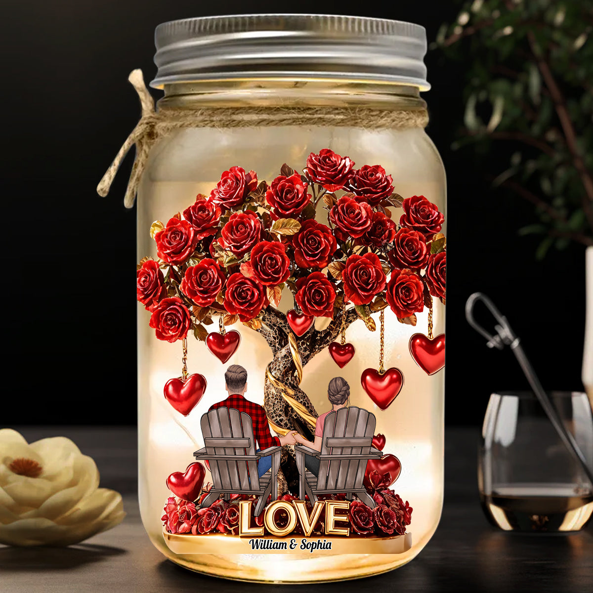 True Love - Personalized Couple Mason Jar Light