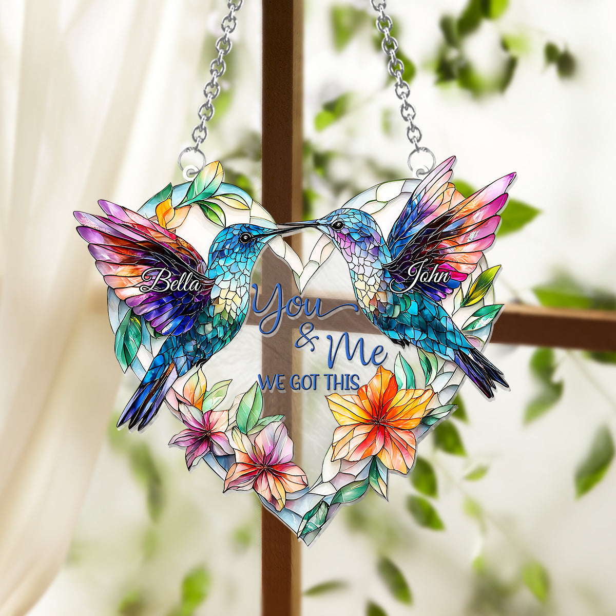 Hummingbird Couple - Personalized Hummingbird Window Hanging Suncatcher Ornament