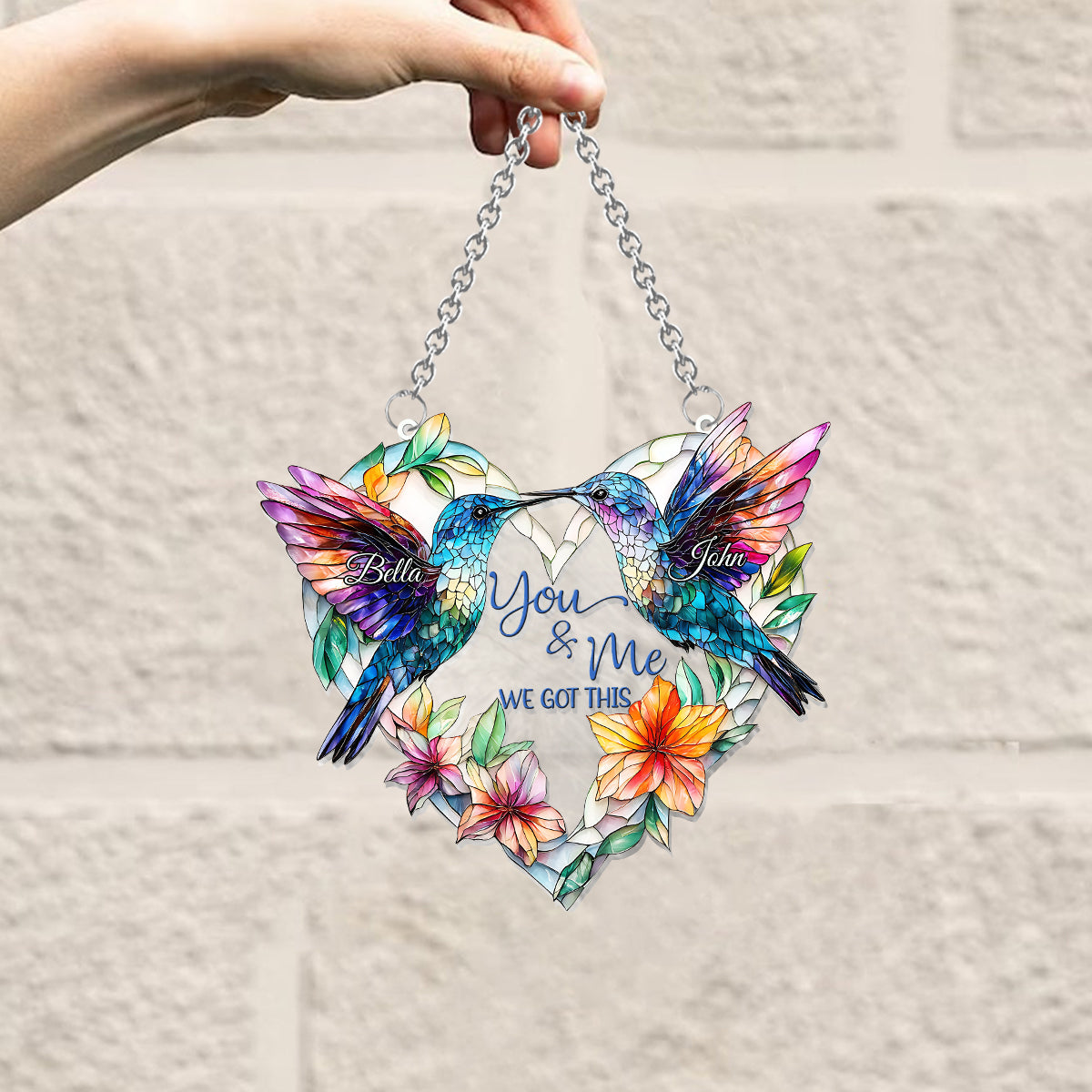 Hummingbird Couple - Personalized Hummingbird Window Hanging Suncatcher Ornament