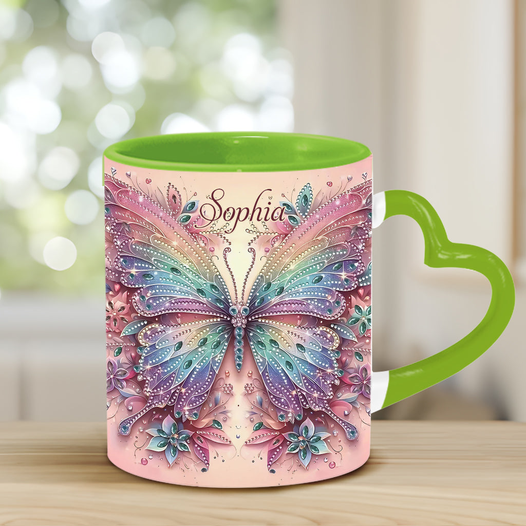 Butterfly & Flower - Personalized Butterfly Heart Handle Mug