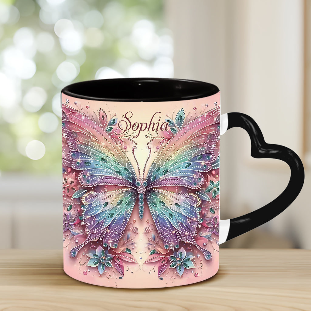 Butterfly & Flower - Personalized Butterfly Heart Handle Mug