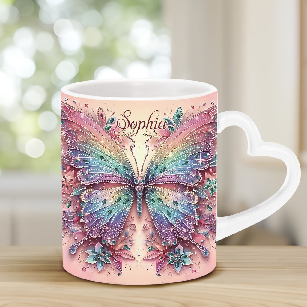 Butterfly & Flower - Personalized Butterfly Heart Handle Mug