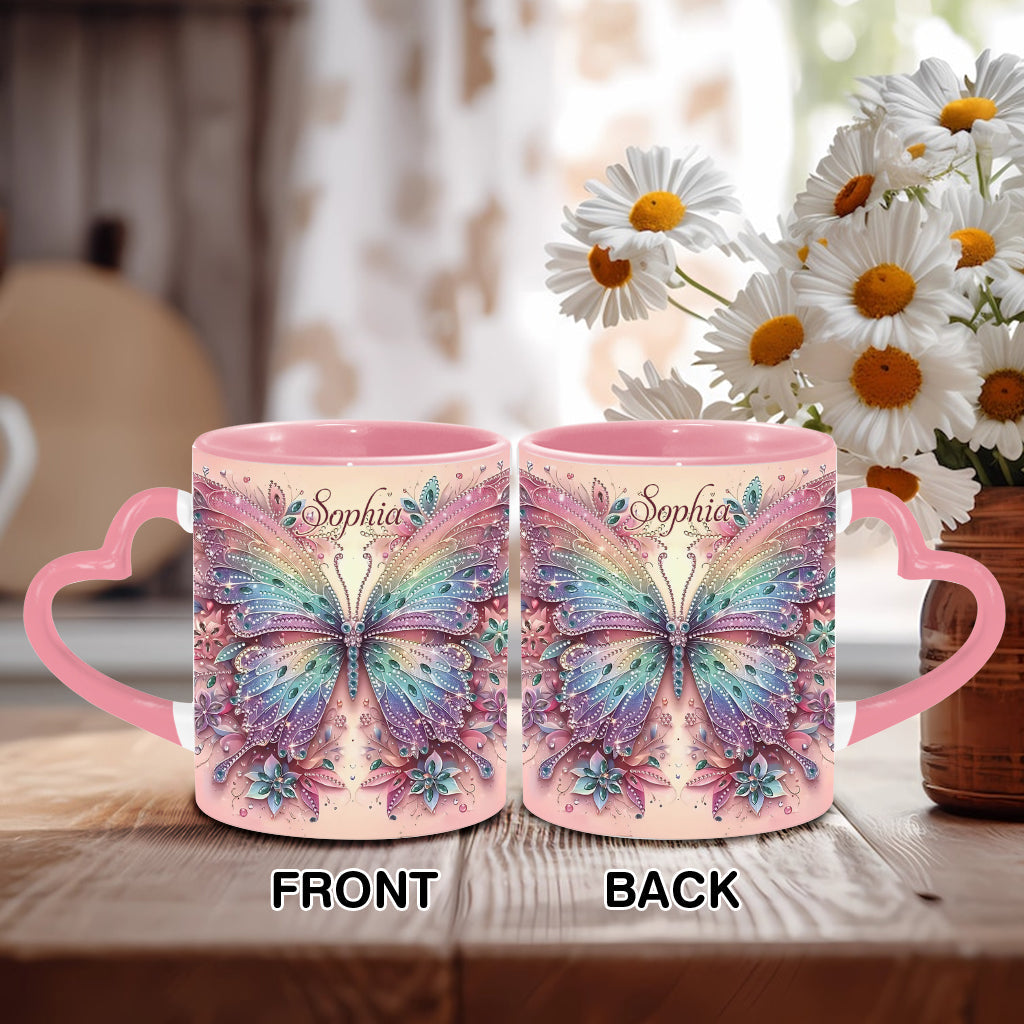 Butterfly & Flower - Personalized Butterfly Heart Handle Mug