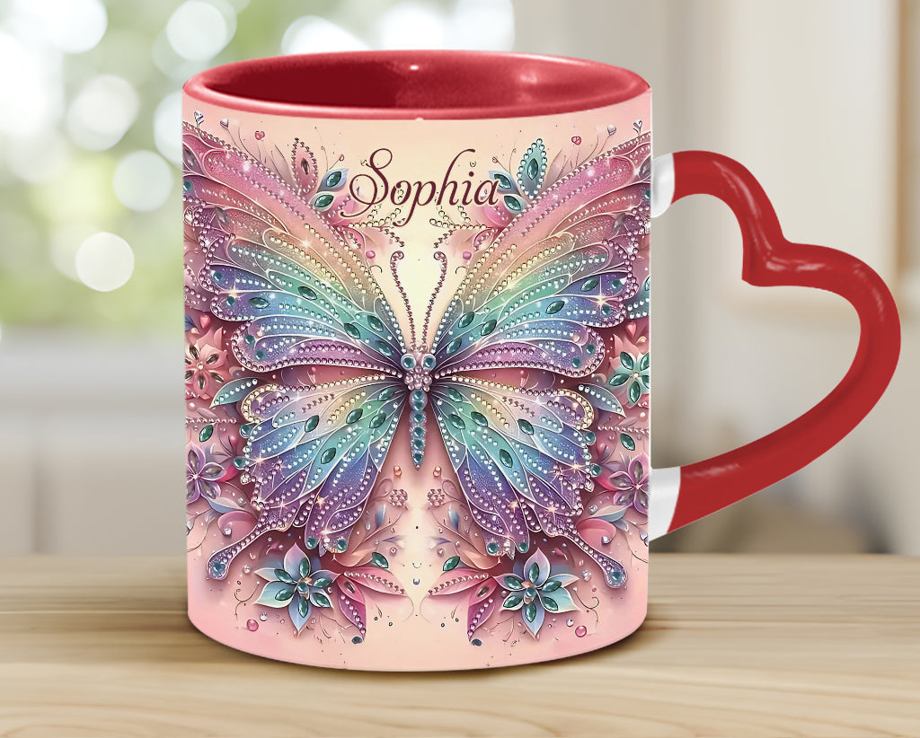Butterfly & Flower - Personalized Butterfly Heart Handle Mug