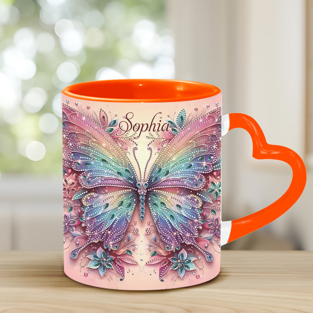 Butterfly & Flower - Personalized Butterfly Heart Handle Mug