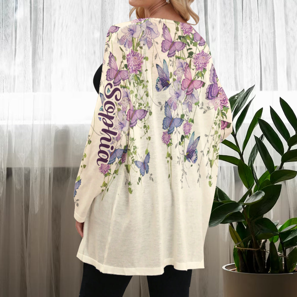 Butterfly And Flowers - Personalized Butterfly Cardigan