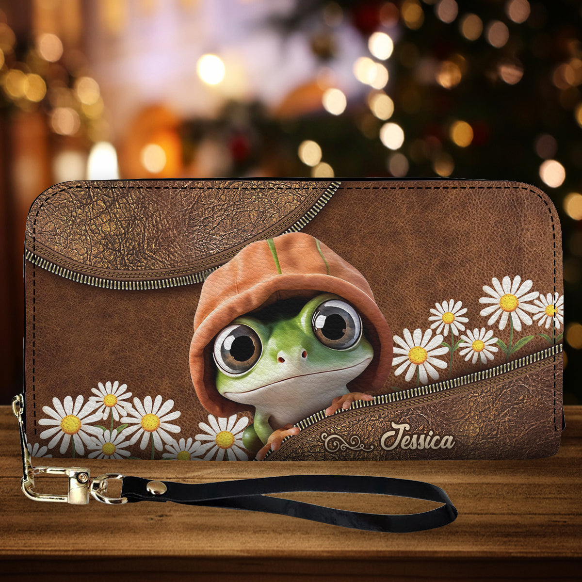 Adorable Frog - Personalized Frog Leather Long Wallet