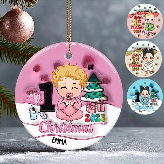 My 1st Christmas - Personalized Kid Ceramic Circle Ornament