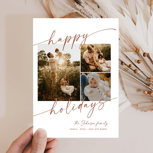 Custom Photos Names And Message Happy Holiday Card - Personalized Family Greeting Card