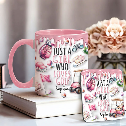 Just A Girl Who Loves Golf - Personalized Golf Accent Mug