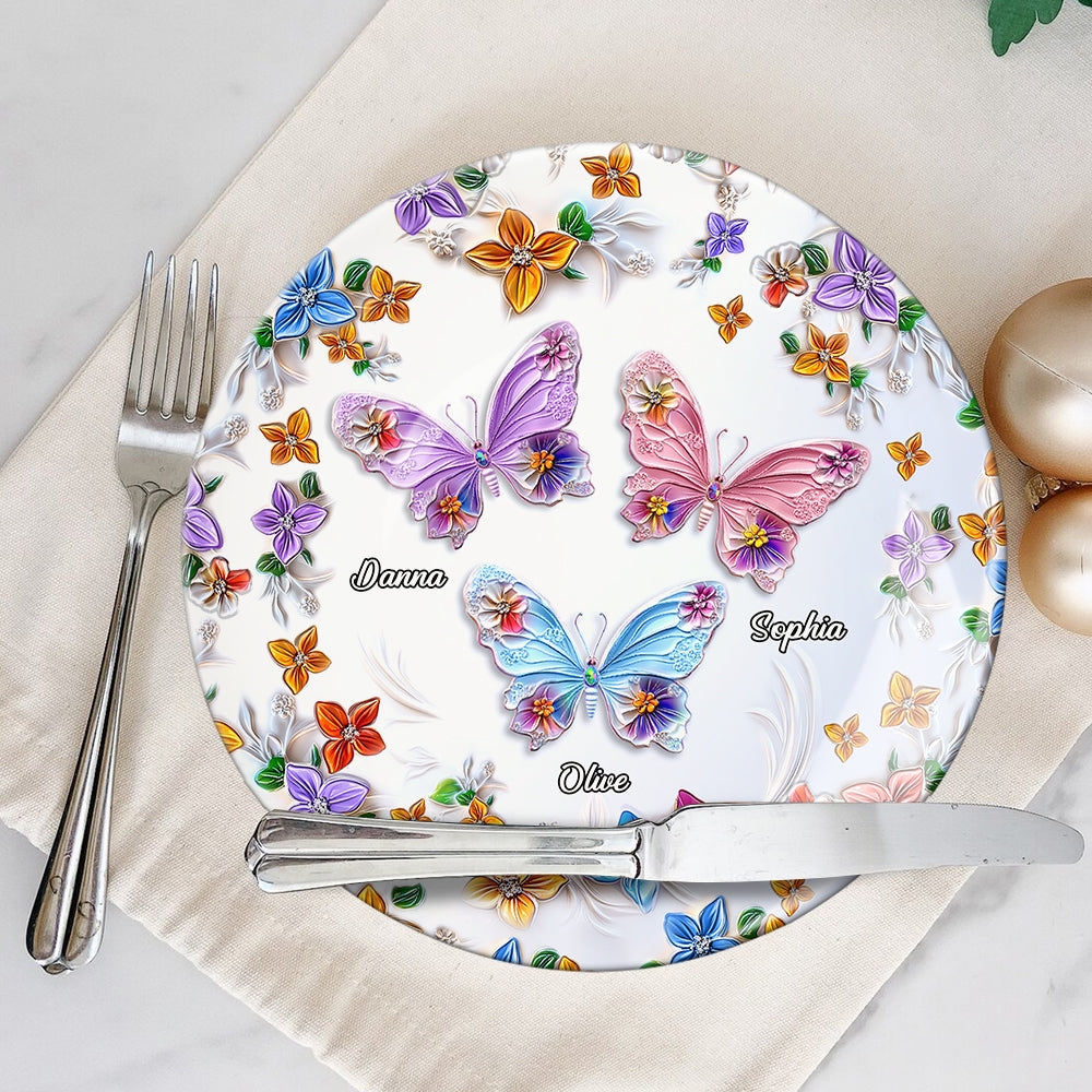 Bestie Floral Butterflies - Personalized Bestie Ceramic Round Plate