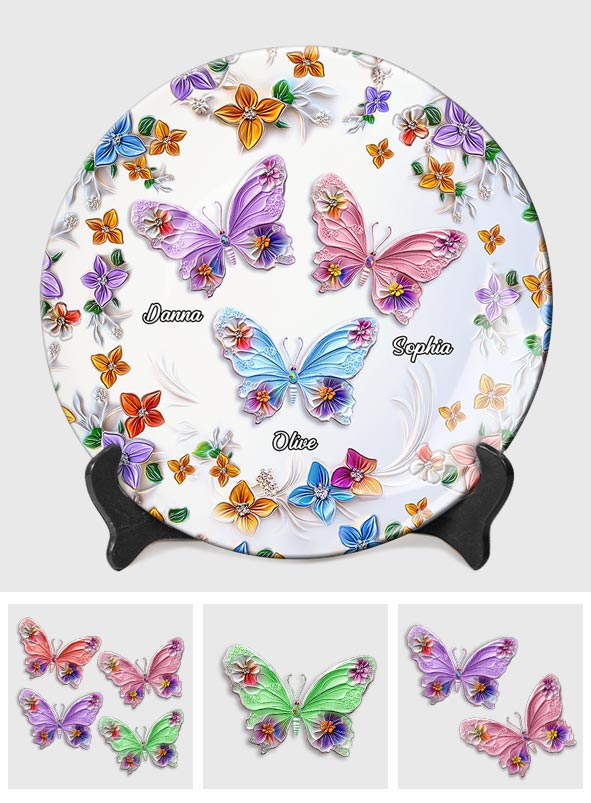 Bestie Floral Butterflies - Personalized Bestie Ceramic Round Plate