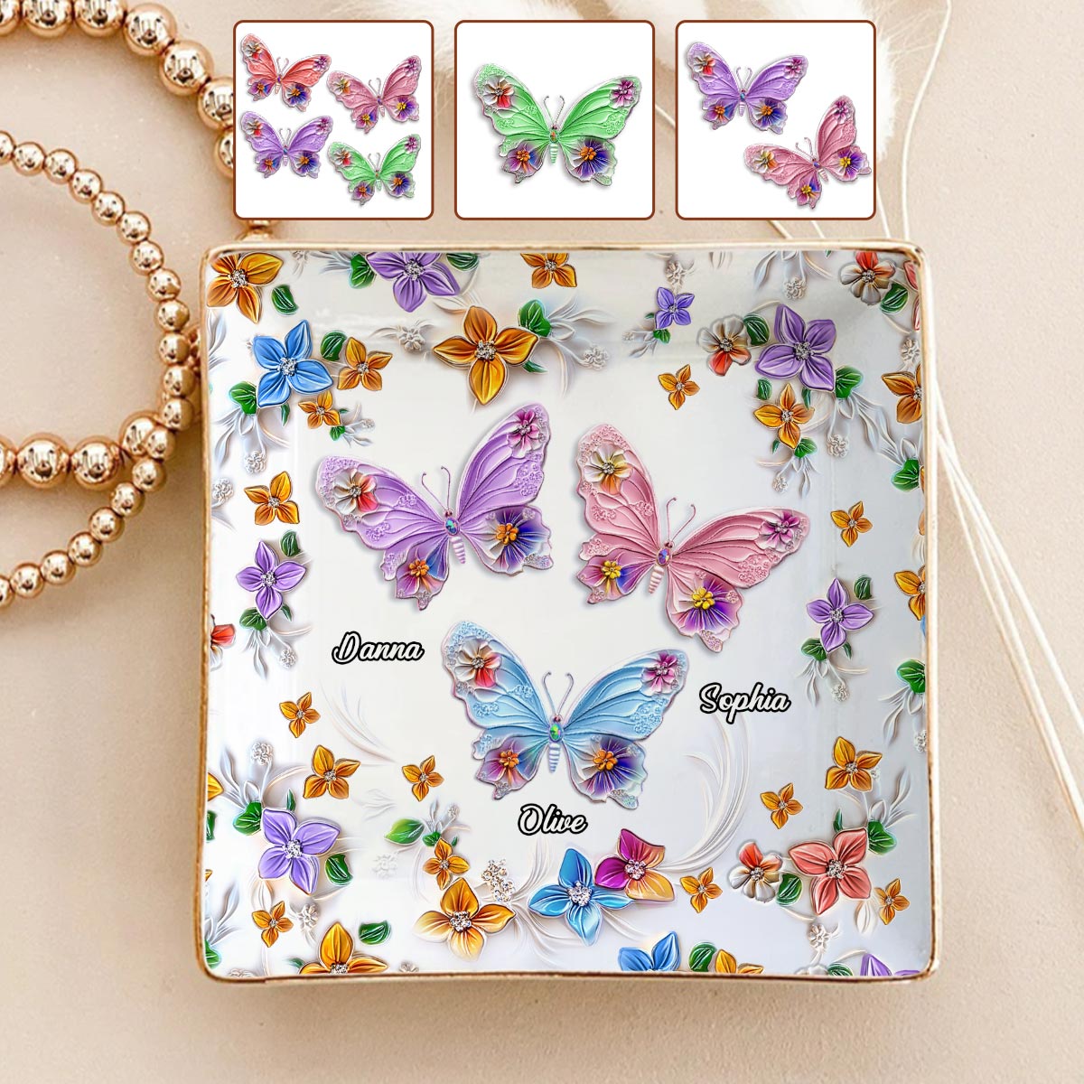 Bestie Floral Butterflies - Personalized Bestie Fully Printed Jewelry Dish