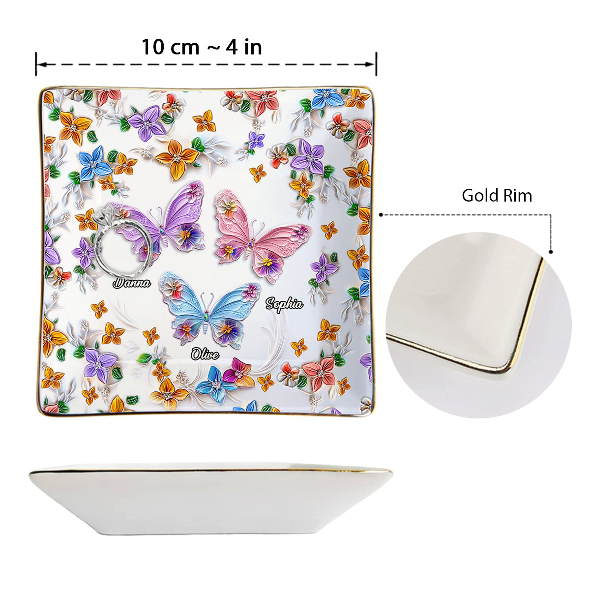 Bestie Floral Butterflies - Personalized Bestie Fully Printed Jewelry Dish