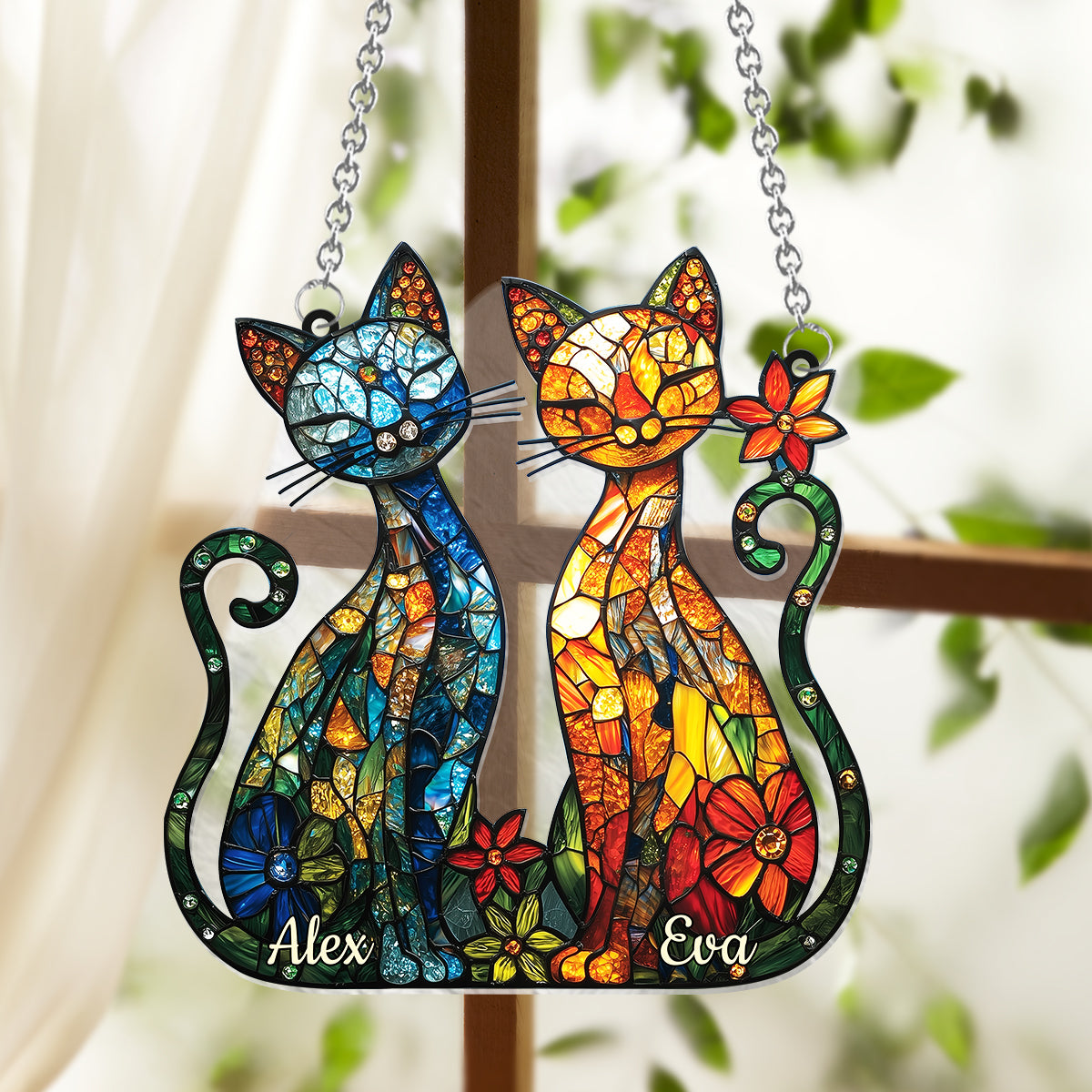 Stunning Cat Couple - Personalized Cat Window Hanging Suncatcher Ornament
