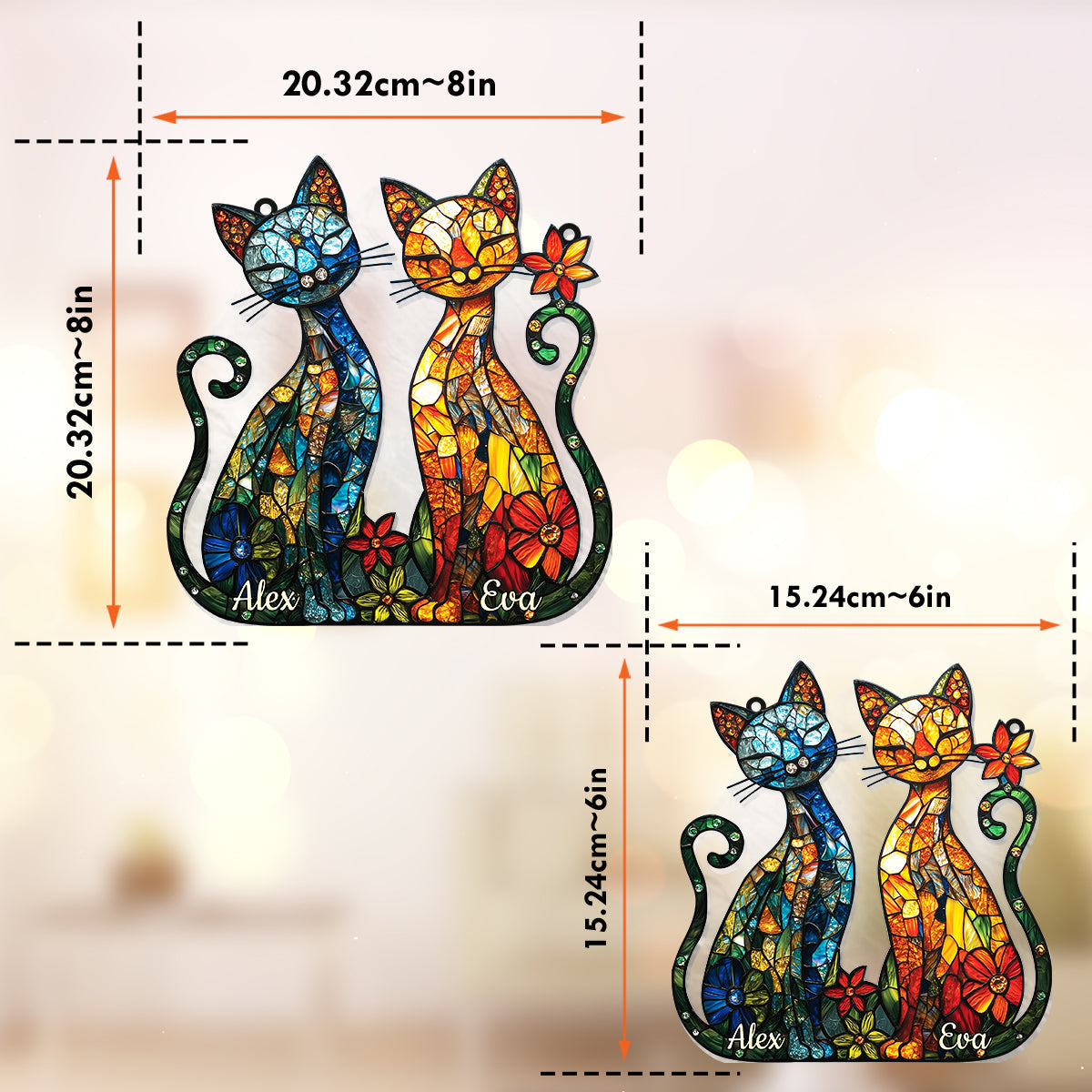 Stunning Cat Couple - Personalized Cat Window Hanging Suncatcher Ornament