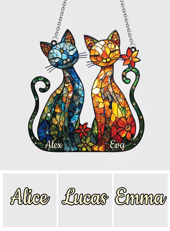 Stunning Cat Couple - Personalized Cat Window Hanging Suncatcher Ornament