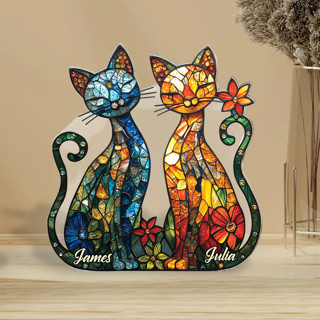 Stunning Cat Couple - Personalized Cat Custom Shaped Acrylic Plaque
