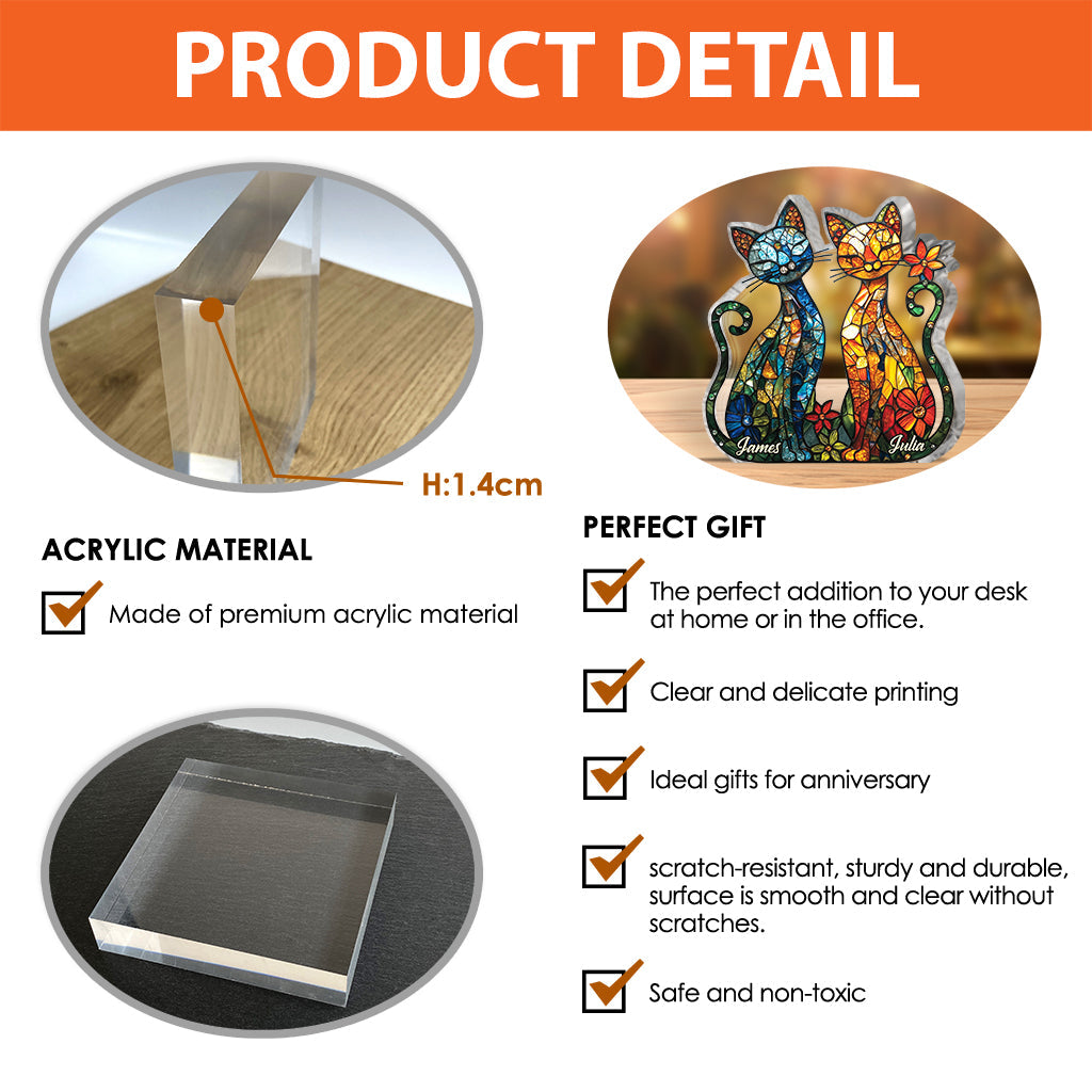 Stunning Cat Couple - Personalized Cat Custom Shaped Acrylic Plaque