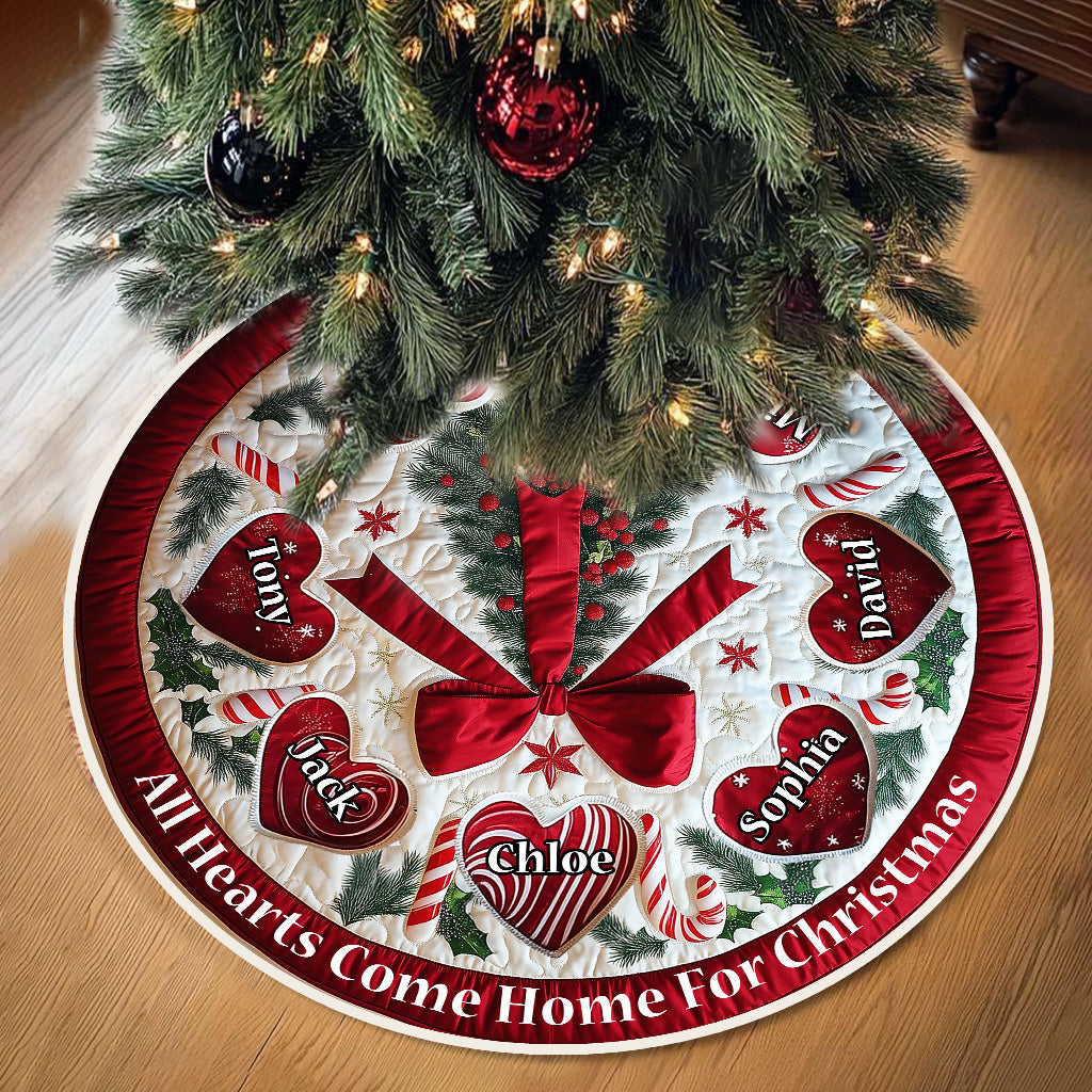 Hearts Come Home For Christmas - Personalized Family Tree Skirt