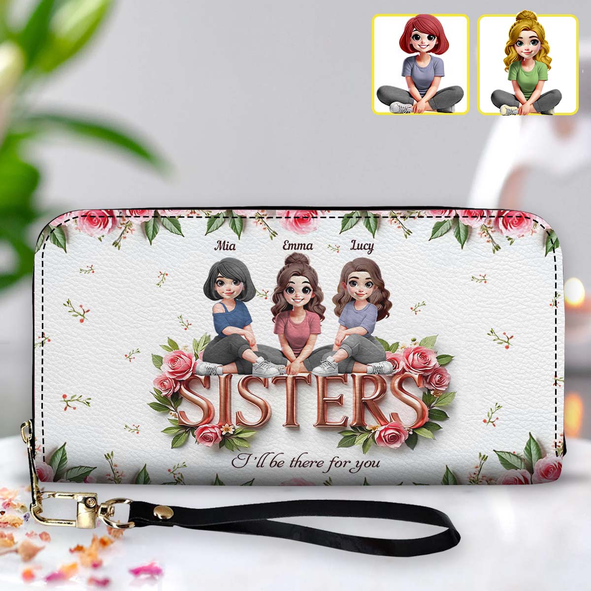 Sisters - Personalized Bestie Leather Long Wallet