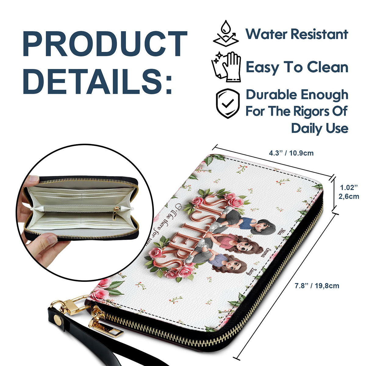 Sisters - Personalized Bestie Leather Long Wallet