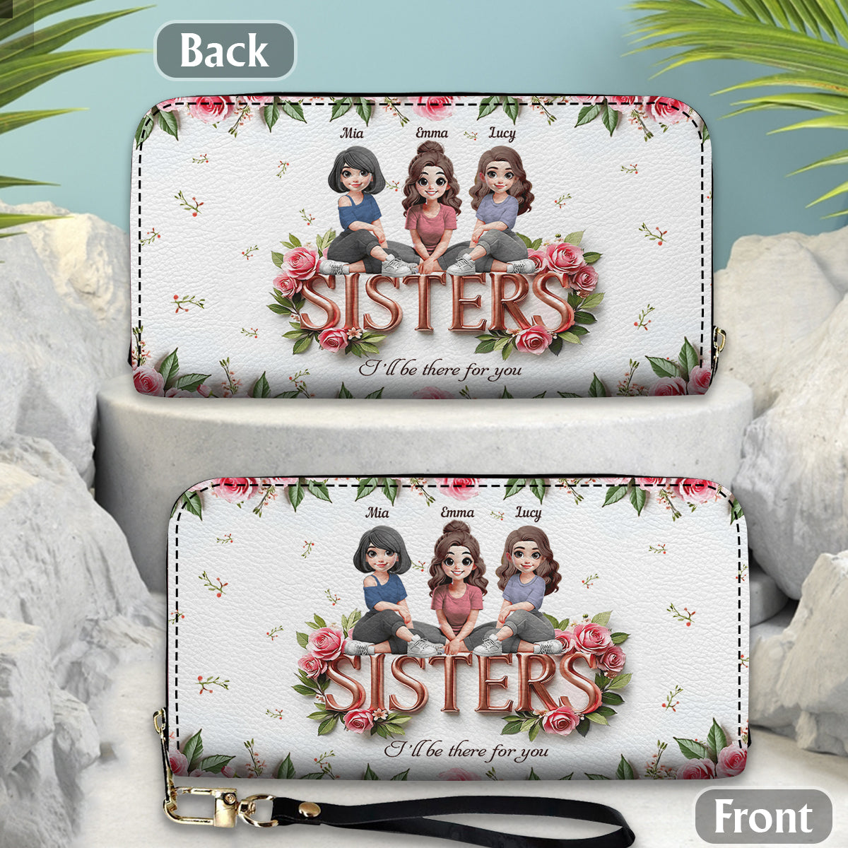 Sisters - Personalized Bestie Leather Long Wallet