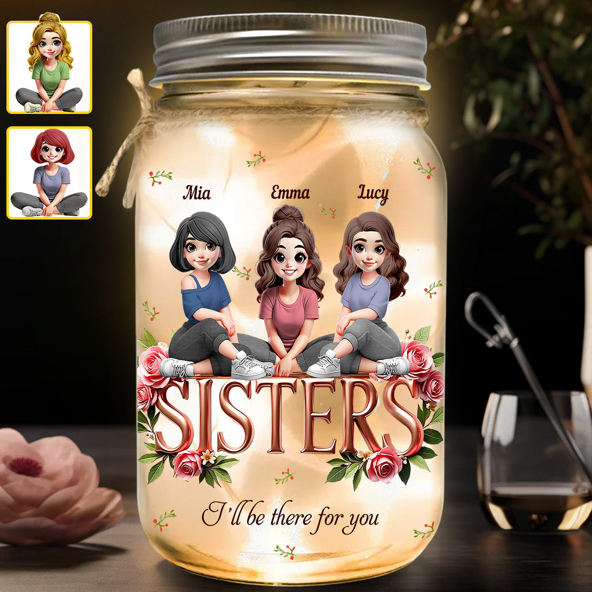Sisters - Personalized Bestie Mason Jar Light