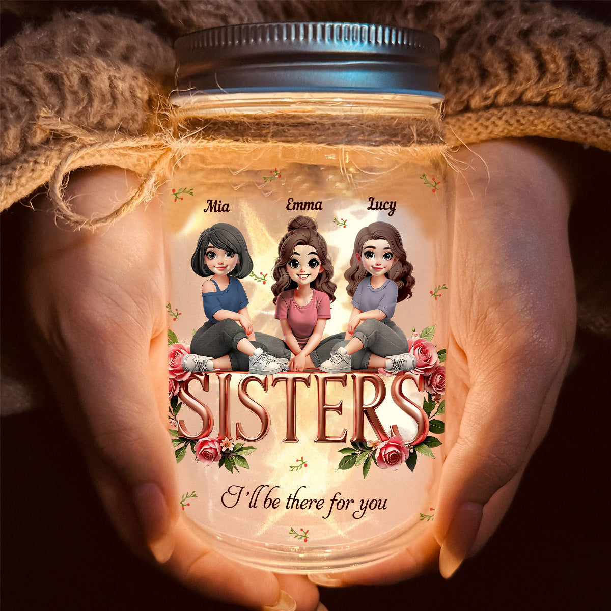 Sisters - Personalized Bestie Mason Jar Light