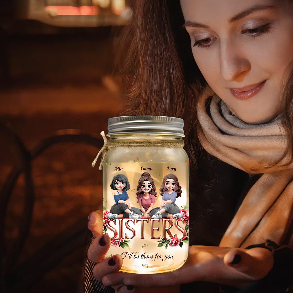 Sisters - Personalized Bestie Mason Jar Light