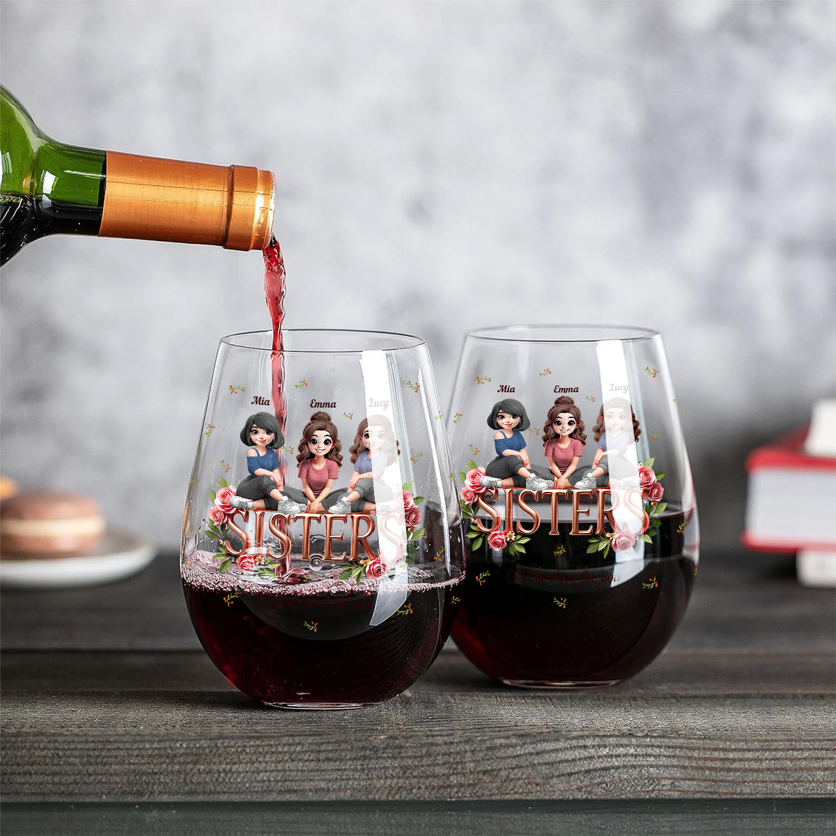 Sisters - Personalized Bestie All Over Wine Glass