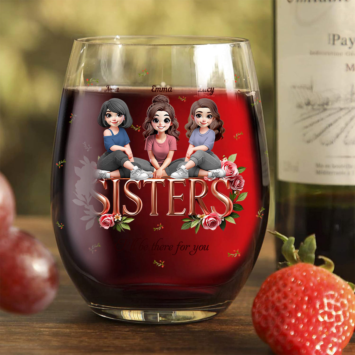 Sisters - Personalized Bestie All Over Wine Glass