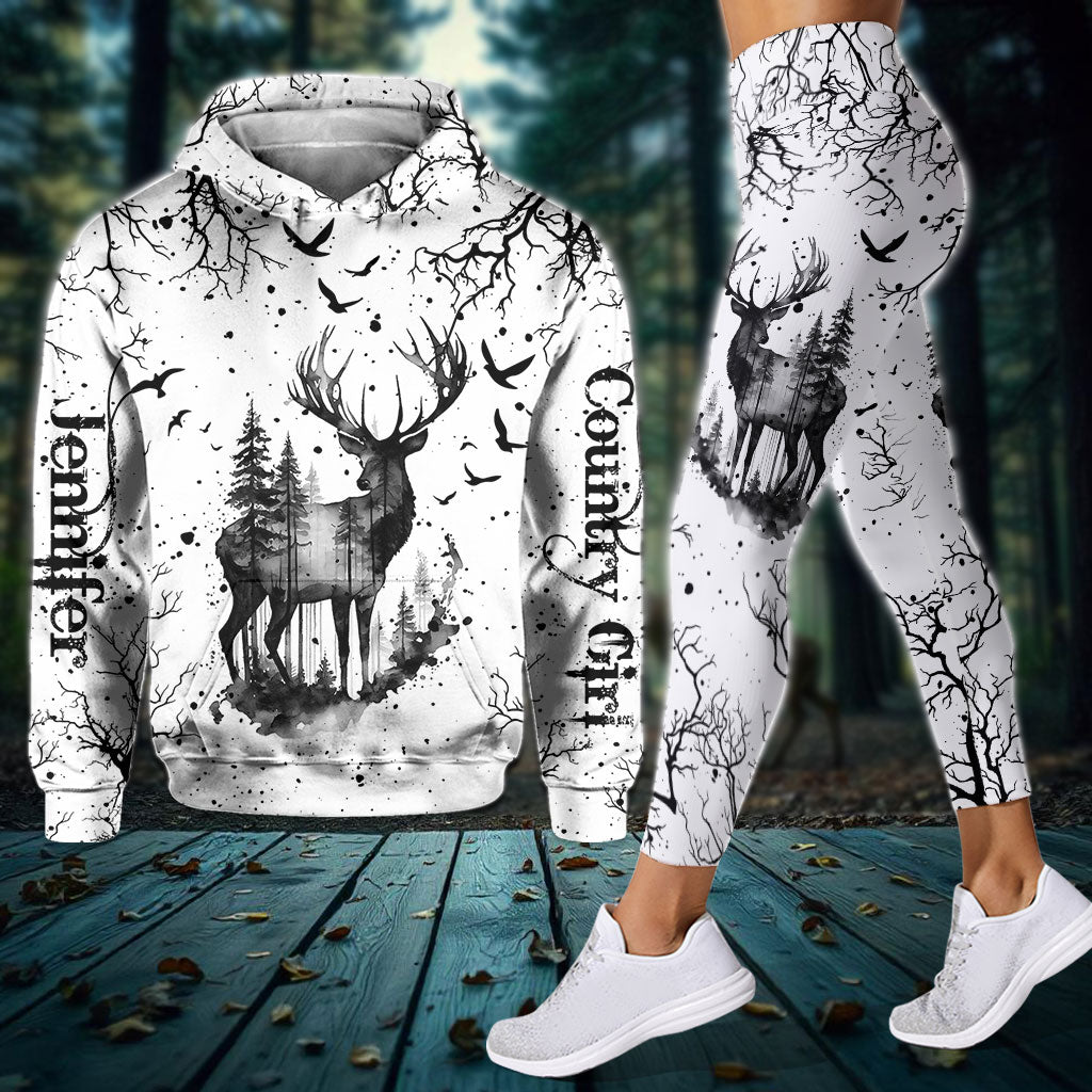 Country Style Black White - Personalized Hunting Hoodie and Leggings