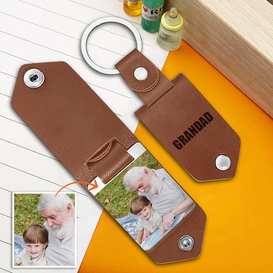 Best Grandpa Ever - Gift for grandpa - Personalized Leather Photo Keychain