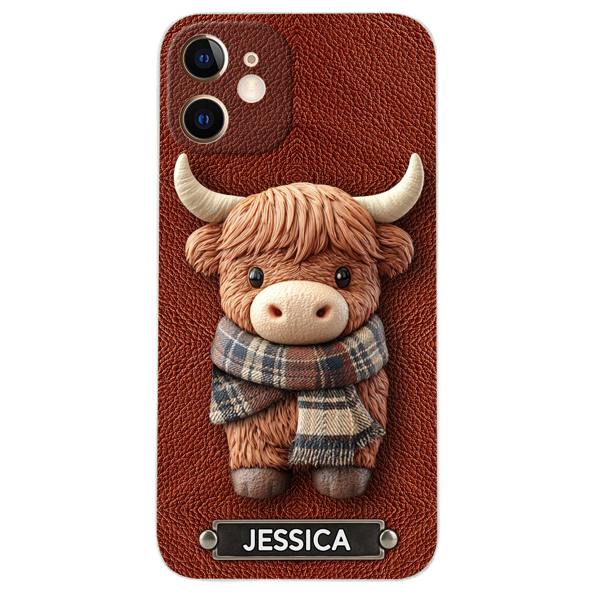 Adorable Highland Cow - Personalized Highland Cow Leather Phone Case