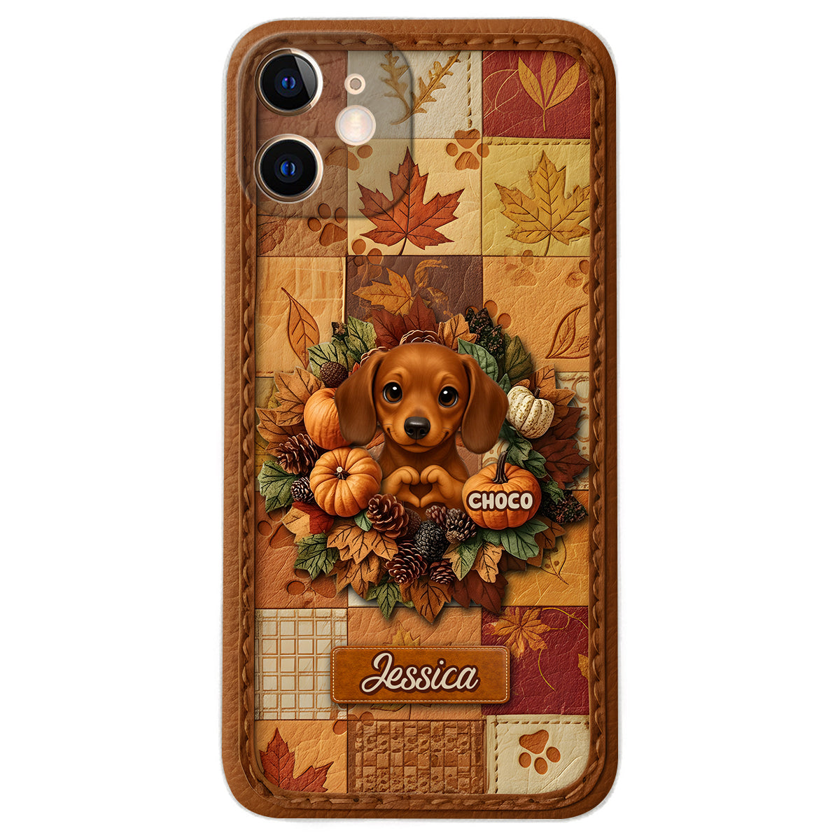 Welcome Fall - Personalized Dog Leather Phone Case