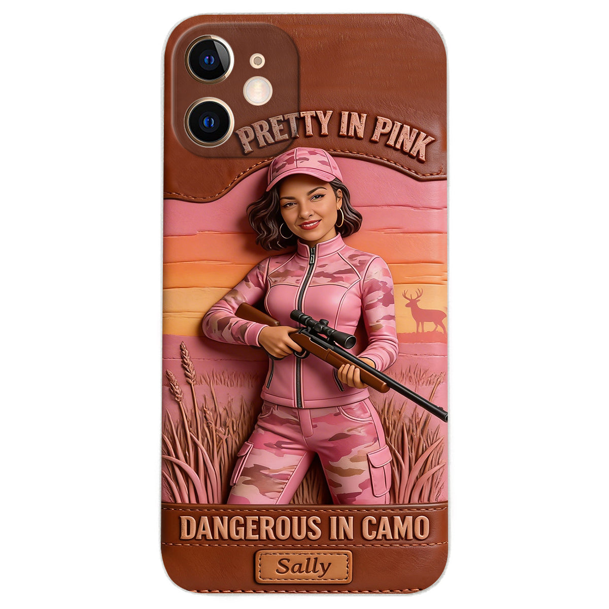 Custom Any Photo Dangerous In Camo - Personalized Hunting Leather Phone Case